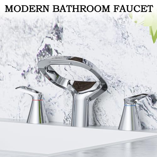 Bathroom Faucets for Sink 3 Hole, Bezeit 8 Inch Widespread Bathroom Faucet with Waterfall Spout, Solid Brass Chrome Faucet with 2 Handles and Water Supply Hoses - color: Chrome, style: Modern