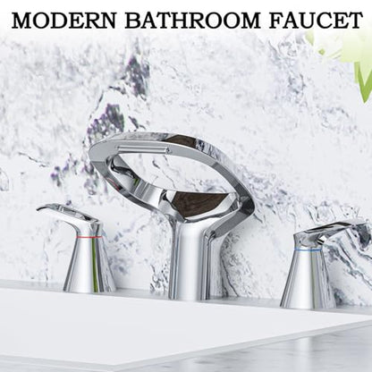 Bathroom Faucets for Sink 3 Hole, Bezeit 8 Inch Widespread Bathroom Faucet with Waterfall Spout, Solid Brass Chrome Faucet with 2 Handles and Water Supply Hoses - color: Chrome, style: Modern