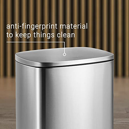 happimess Connor 2-Piece Stainless Steel Trash Can, Platinum Silver | 13.2 and 1.3 Gallons, Rectangular, Soft-Close Lid, Fingerprint Resistant, Step Pedal, 20 Liners, 26" and 12" Height - color: Stainless Steel