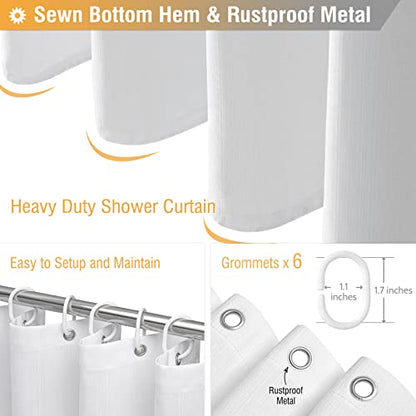 Stall Linen Textured Waterproof Cloth Shower Curtain Set, 36x72, White | Small Size, 230GSM Polyester, Heavy Duty Fabric, Weighted Hem, 6 Plastic Hooks, Modern Luxury Hotel Style, Machine Washable - color: White, size: 36"W x 72"L (Pack of 1)