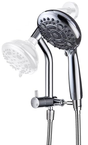 G-Promise Handheld Shower Head High Pressure 6 Spray Settings with Extended Downward Holder, Detachable Hand Held Showerhead 4.9 Inch Face with Extra Long Flexible Hose and Metal Adjustable Bracket