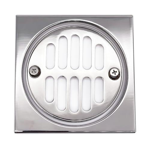 Westbrass R313-26 Square Brass Shower Tile with Round Strainer Grid Drain Cover and Crown Ring, Polished Chrome - color: Polished Chrome, size: 1-Pack
