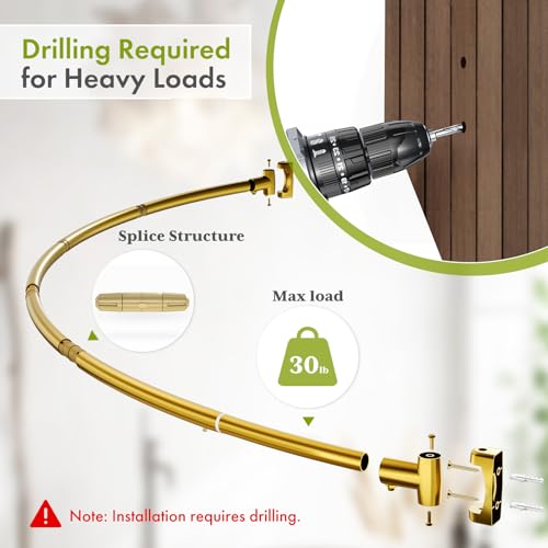 AmazerBath 20-84 Inches Arched Curved Shower Curtain Rod, Heavy Duty Shower Rod Rust Proof Bathroom Curtain Rod, Adjustable Telescoping Design Easy Segmented Installation, Need to Drill, Gold - color: Gold