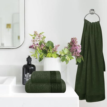 Ultra Soft 3 Pack Cotton Towel Set, Contains a Bath Towel 28x55 inch, a Hand Towel 16x24 inch & a Wash Coth 12x12 inch, Ideal Everyday use, Compact & Lightweight -Olive Green - color: Olive Green, size: 3 Pack Set