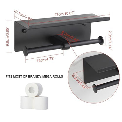 Black Toilet Paper Roll Holder with Shelf Wall Mounted for Bathroom (Black, Double Head) - color: Matte Black