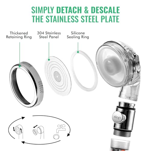 Original StoneStream Filtered Shower Head, Eco Power High Pressure Water Softener Showerhead with ON/OFF switch and Spa like Ionic beads for Dry Skin & Hair — 3 Spray Settings - style: 3-Setting Shower Head