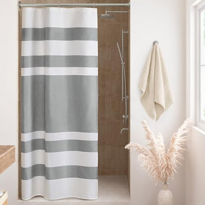 Madison Park Spa Waffle Weave Stall Shower Curtain, 36 x 72, Grey | Striped, Pieced Fabric Design, 3M Scotchgard Moisture Management, Hotel Quality, Modern, for Bathroom, OEKO-TEX Certified - color: Stripe Grey, size: 36"W x 72"L (Pack of 1)