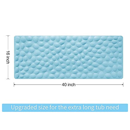 Non-Slip Bathtub Mat OTHWAY Soft Rubber Bathroom Bathmat with Strong Suction Cups (Lake Blue, 16x40 inch) - color: Lake Blue, size: 40" x 16" (Rectangular)