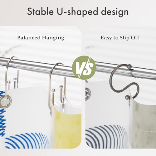AmazerBath Shower Curtain Hooks, Nickel Shower Curtain Hooks Rust Proof, Non-Slip Simple Double Hook Shower Curtain Hooks for Shower Curtain, Sturdy Shower Curtain Rings, 12Pcs - color: Nickel, style: Minimalist