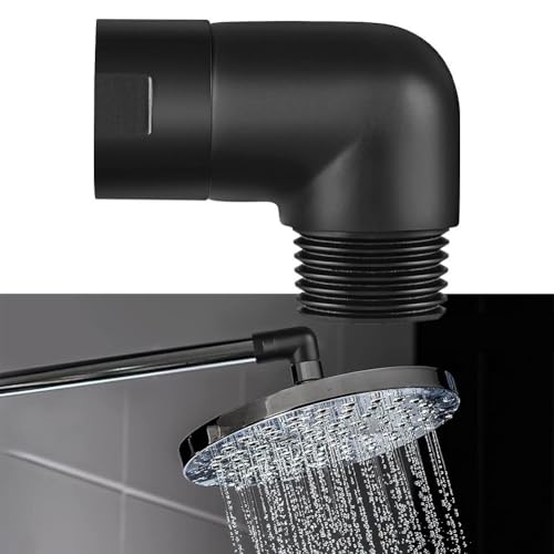 Shower Head Extension Arm 90 Degree Elbow Adapter Solid Brass Matte Black - Adjustable Swivel Ball Connector for Handheld Showerhead - Standard 1/2 Inch NPT Fitting
