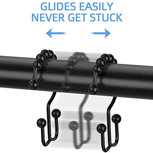 DAWNER Shower Curtain Hooks Rings, Rust Proof Hooks, Metal Easy Glide Double Shower Rings Hooks, Stainless Steel Shower Curtain Hangers for Bathroom Shower Curtains, Set of 12 Hooks, Matte Black - color: Matte Black