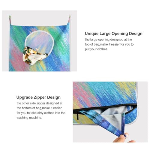 1PC Hanging Laundry Hamper Bag Over the Door Laundry Hamper Wall Hamper Large Dirty Clothes Hamper with Stainless Steel Hooks 29.5x20Inch Blue Stripe Pink Yellow Impression - color: Blue Stripe Pink Yellow Impression, size: 1 PC