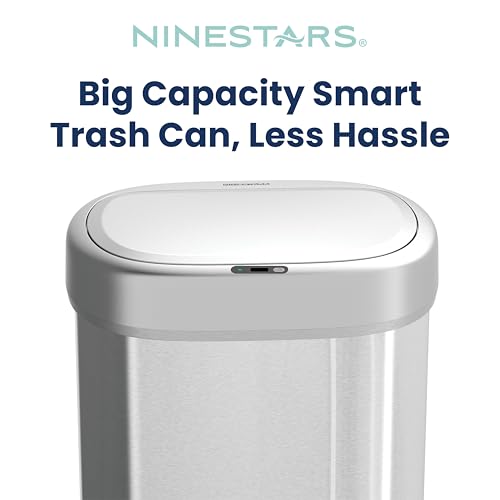 Ninestars DZT-80-24 Automatic Motion Sensor Trash Can with Adjustable Sensor Range, Stainless Steel Base, Silver Lid, 21 Gallon