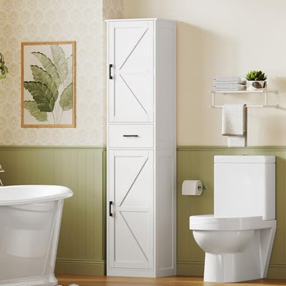 Tall Storage Cabinet with 3 Door Shelves & 1 Drawer, Narrow Kitchen Pantry Cabinet for Living Room, Bathroom, Entryway, White - color: White