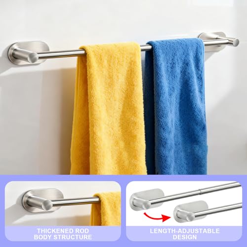Self Adhesive Towel Bar, Adjustable 16-24" Stick Bath Towel Rack for Bathroom, SUS304 Stainless Steel No Drill Stick on Wall Bathroom Towel Holder for Home, Kitchen (1 Pack Silver) - color: Silver