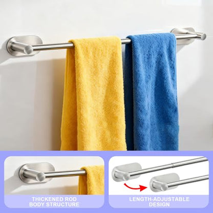 Self Adhesive Towel Bar, Adjustable 16-24" Stick Bath Towel Rack for Bathroom, SUS304 Stainless Steel No Drill Stick on Wall Bathroom Towel Holder for Home, Kitchen (1 Pack Silver) - color: Silver