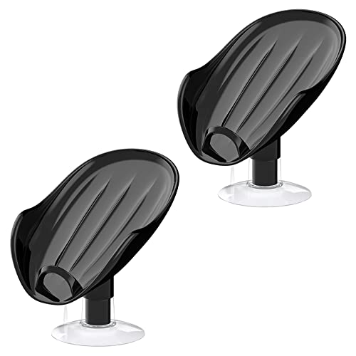 NPET Not Punched Self Draining Plastic Soap Dish Holder with Enlarged Suction Cup,Portable Soap Tray for Bathroom Shower, Kitchen Sink, Save Space and Soap (2, 2 Black) - color: 2 Black