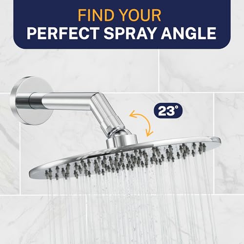 HammerHead Showers® Solid Metal 8 Inch Rainfall Shower Head – CHROME - Shower Head Rainfall - 2.5 GPM High Flow Shower Head Optimized for Pressure – Large Round Rain Shower Heads - color: Polished Chrome, size: 2.5 GPM