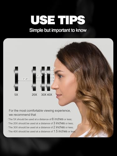 Macaki 5X/20X/40X Magnifying Mirror with Suction Cups and Tweezers Set, 3.5 inches Travel Magnified Makeup Mirror, Black, 3PCS - color: Black-5x&20x&40x
