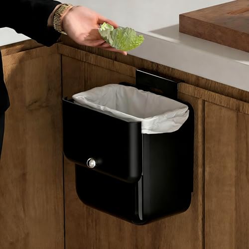 Large 3.2 Gallon Compost Bin, Under Sink Trash Can with Lid, Hanging Waste Cabinet for Office Kitchen Cupboard Bathroom Bedroom, Both Black - color: Pure Black