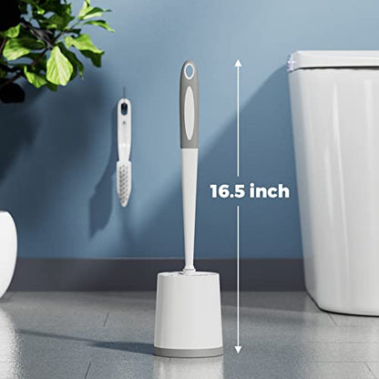 Holaloha Toilet Brush and Holder Set, 3 Pack, White | Bathroom Accessories, Ergonomic Silicone Handle, Dense Bristles, Deep Cleaning, with 3 Crevice Brushes, Scrubber