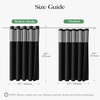 Black Hook Free Waffle Shower Curtain & Snap-in Fabric Liner,72x87 | Less Time to install, 3 in 1 Fabric Shower Curtain and Liner Set with Magnets, Extra Long, Shower Curtains for Bathroom - color: A Black, size: 72"W x 87"L (Pack of 1)