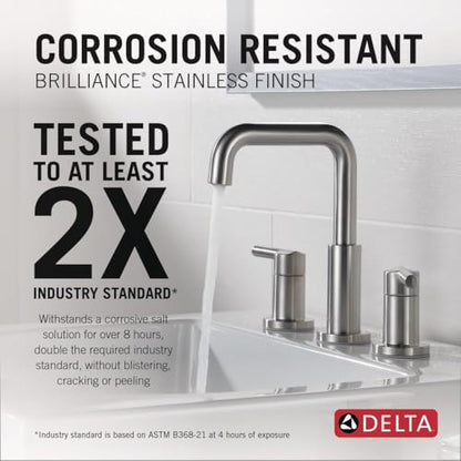 Delta Faucet Nicoli Widespread Bathroom Faucet Brushed Nickel, Bathroom Faucet 3 Hole, Bathroom Sink Faucet, Drain Assembly, Stainless 35849LF-SS - color: Stainless