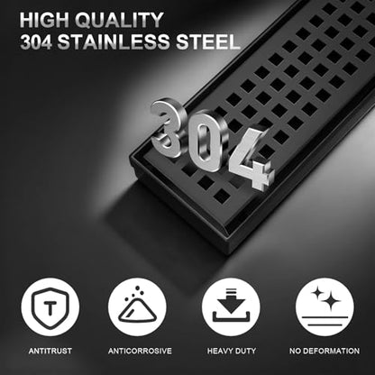 Linear Shower Drain - 36 Inch Matte Black, with Grate Removable | AISI 304 Stainless Steel Shower Drain with Adjustable Feet, Hair Catcher, Rectangle Shower Floor Drain Fits Bathroom, Balcony - color: Matte Black, size: 36 Inch