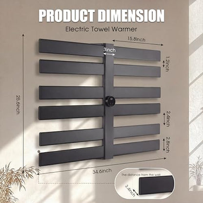 K&KALONZO Electric Towel Warmer Wall Mount Heated Rack Timer, 12-Bar,Black | Fast Heat in 2 Min, 3 Heat Levels, Anti-Scald, NTC Safety, Plug-in/Hardwired Aluminum Towel Warmer for Bathroom - color: Black, size: 12-Bar