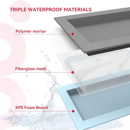 Shower Niche Insert Tile Ready 12x20 | Embedded size 13x21, mortar surface for strong tile bonding, waterproof coating for double water protection, double shelf - size: 12" x 20"