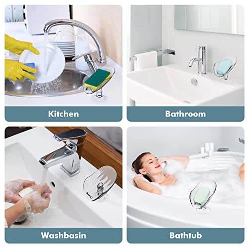 NPET Not Punched Self Draining Plastic Soap Dish Holder with Enlarged Suction Cup,Portable Soap Tray for Bathroom Shower, Kitchen Sink, Save Space and Soap (2, 2 Clear) - color: 2 Clear