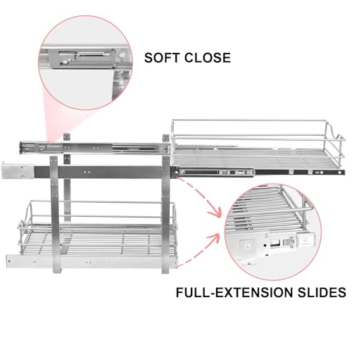2 Tier Pull Out Cabinet Organizer,(8½"W x 22" D) Soft Close Slide Out Drawer For Kitchen Base Cabinet, Individual Pull Out Shelf, Roll Out Pantry Organization, 22 Inch Deep - size: 2 Tier(8½"W x 22"D)