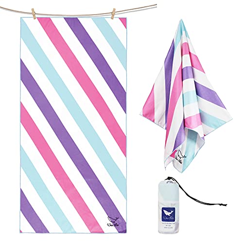 Whale Flotilla 2 Pack Quick Dry Beach Towels Oversized (35"x70"), Microfiber Sand-Free Beach Towel Set, Extra Large Compact Pool Travel Accessories, Green and Pink - color: Green/Pink, size: 70.00" x 35.00"