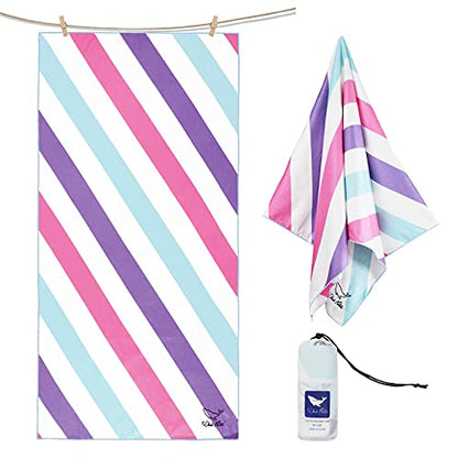 Whale Flotilla 2 Pack Quick Dry Beach Towels Oversized (35"x70"), Microfiber Sand-Free Beach Towel Set, Extra Large Compact Pool Travel Accessories, Green and Pink - color: Green/Pink, size: 70.00" x 35.00"