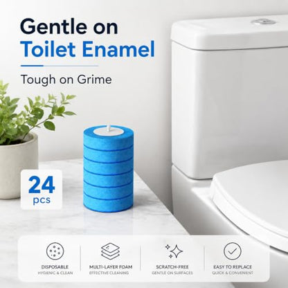 24PCS Disposable Toilet Brush Refills, Replacement Pads for Toilet Wand, Replacement Heads for Hard Water Stains & Limescale (Blue) - size: 24PCS Refills