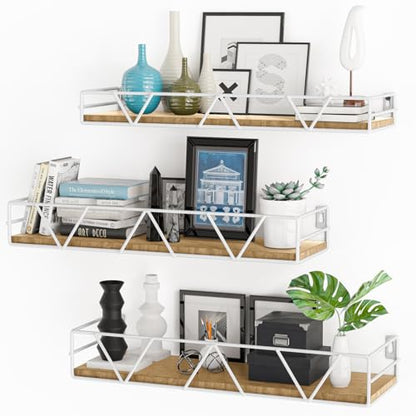 Floating Shelves Set of 3, Wood Wall Shelf, Farmhouse Shelf for Bedroom | Wall Mounted Floating Shelf for Living Room, Bedroom, Bathroom, Kitchen, Office - color: White