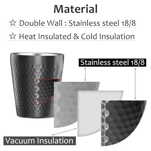 Stainless Steel Cups 4 Packs 10oz/300ml Stackable Double Wall Insulated Metal Shatterproof Cups Titanium-Plated Diamond Textured Surface Heat Resistant Dishwasher Safe (Black - 4 Packs) - color: Black - 4 Packs