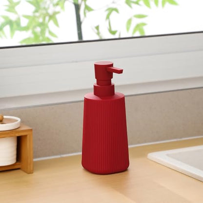 YAUKPH Small Soap Dispenser for Bathroom and Kitchen Matte Red | Modern Farmhouse Striped Style Plastic Hand Soap Dish Soap Dispenser with Pump - color: Red