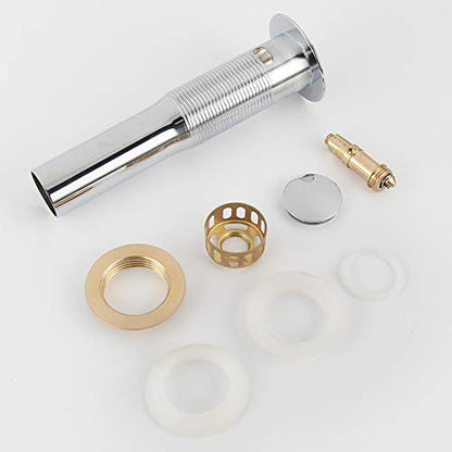 Bathroom Sink Pop Up Drain with Overflow, Strainer, Polished Chrome | Solid Brass with Detachable Basket Strainer; 7 in. Closed/7.5 in. Open; 1-1/2 in. Min Drain Opening; Push-button Stopper - color: Chrome, size: Small Popup Cap