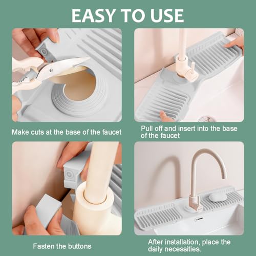 24 Inch Upgraded Draining Mat Folding faucet Mat for Bathroom Sink Splash Guard 7° Slope with Button Lock Water Draining Pad for Kitchen Bathroom Bar(Light Grey) - color: Light Grey