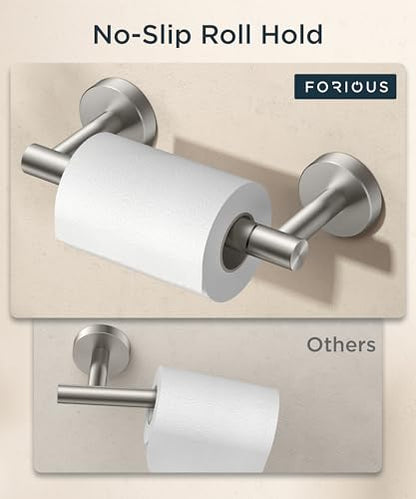 FORIOUS Commercial Toilet Paper Holder Wall Mount Bathroom Tissue Holder | Brushed Nickel | SUS304 Stainless Steel Rustproof | Double Post Pivoting Toilet Paper Roll Holder | Screw-In | Round Base - color: Stainless Steel