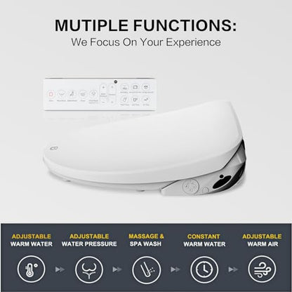 Elongated Bidet Toilet Seat X5, Electric Heated Bidet with Soft Close, Bidet Attachment for Toilet Warm Water with Air Purification