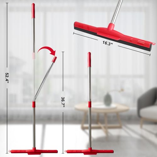 Floor Squeegee Scrubber Adjustable & Detachable Stainless Steel Handle Heavy Duty Household Broom EVA Foam Blade for Garage Courtyard Shower Bathroom Floor Marble Glass Tile Water Foam Cleaning