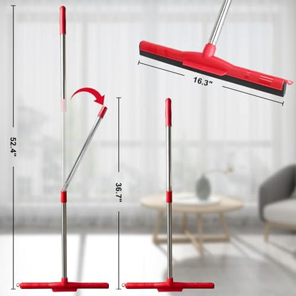 Floor Squeegee Scrubber Adjustable & Detachable Stainless Steel Handle Heavy Duty Household Broom EVA Foam Blade for Garage Courtyard Shower Bathroom Floor Marble Glass Tile Water Foam Cleaning