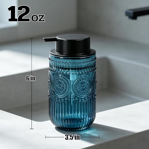 Glass Foaming Soap Dispenser - Foam Hand Soap Dispenser for Bathroom, 12 Oz Face Wash Dispenser Bottle with Foam Pump, Refillable Dish Dispenser for Kitchen (Blue) - color: Blue
