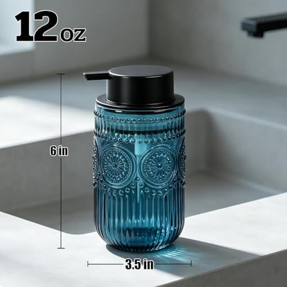 Glass Foaming Soap Dispenser - Foam Hand Soap Dispenser for Bathroom, 12 Oz Face Wash Dispenser Bottle with Foam Pump, Refillable Dish Dispenser for Kitchen (Blue) - color: Blue
