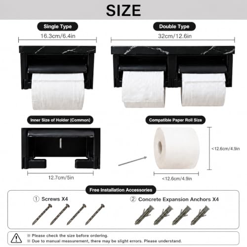 Toilet Paper Holder with Shelf- with Toilet Paper Cutting Function, Modern Toilet Paper Holder Wall Mounted for Bathroom Washroom (Marble Black&Black, Single) - color: Marble Black&black, size: Single