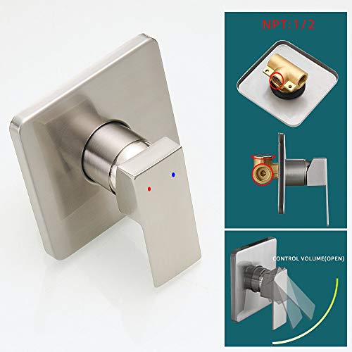 Shower Faucet Set Brushed Nickel, Single Function Shower Trim Kit with Rough-in Valve, Square Rain Shower Head System Included Extra Long Shower Arm for Bathroom - color: Brushed Nickel, style: Shower Faucet