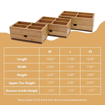 GOBAM Makeup Storage Drawer Organizer Bamboo Wood Cosmetic Display Box, Large Capacity Bathroom Beauty Countertop Organizer, Great for Bathroom Dresser - size: X-Large