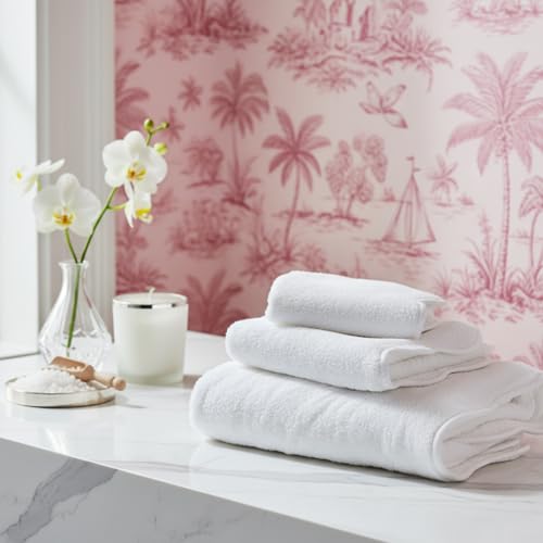 Lotus Linen Luxury Scallop Piping Towel Set of 6, 620 GSM 100% Zero Twist Cotton, 2 Bath, 2 Hand Towels, 2 Washcloths, Hanging Loops, Ultra Soft Absorbent Bathroom Essentials (Pack of 6) - color: White Piping, size: Towel Set (Pack of 6)